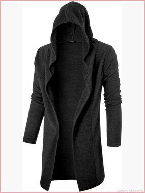 Longline Hooded Cardigan Open Front Drape Cape Overcoat Fleece